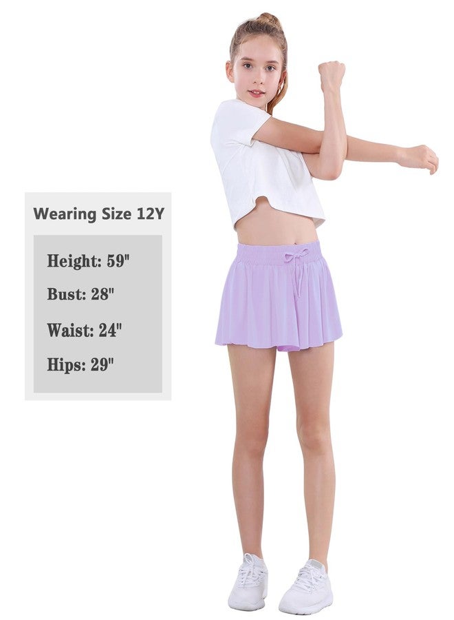 EXARUS 3 Pack Girls Shorts Butterfly Flowy Athletic Skort Dance Cheer Outfits Teen Running Skirts Preppy Tennis 2 in 1 Flutter Gym Kids Tween Clothes Red Blue Purple 12Y - Image 5